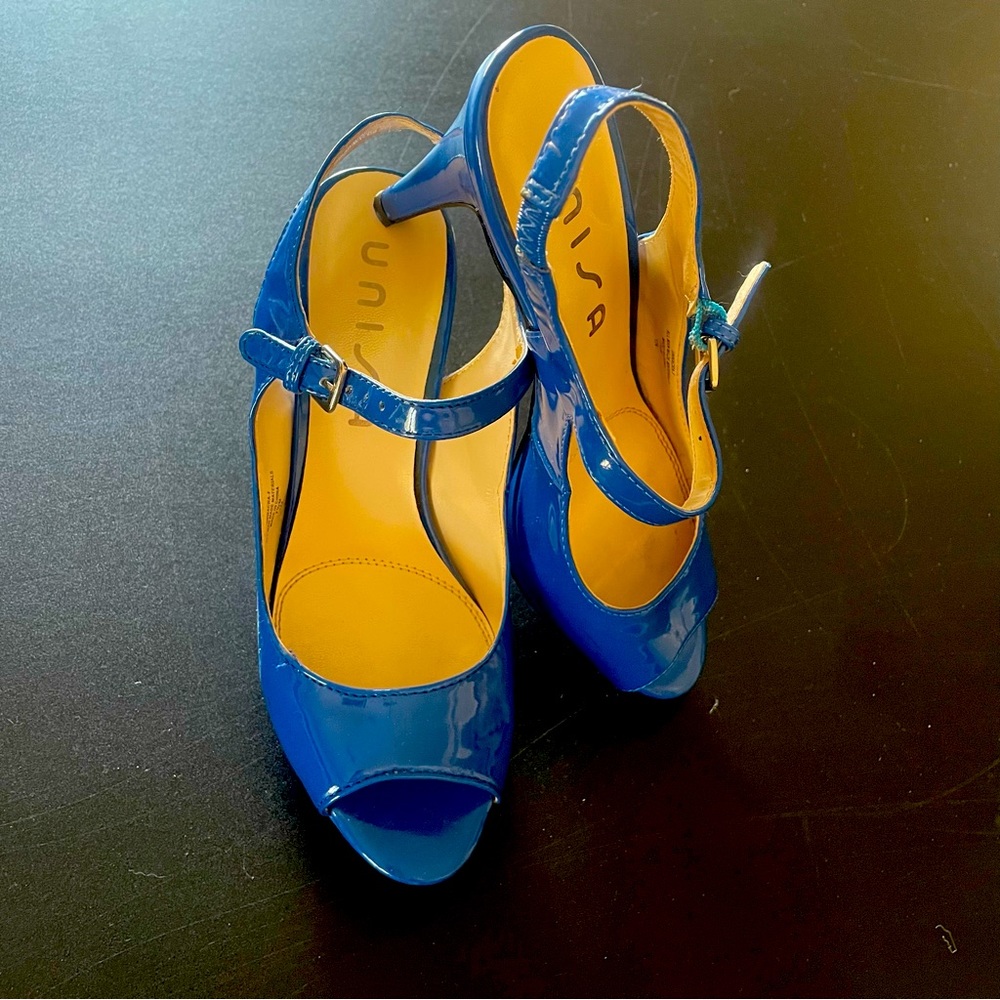 Patton leather Royal blue peekaboo toe heels